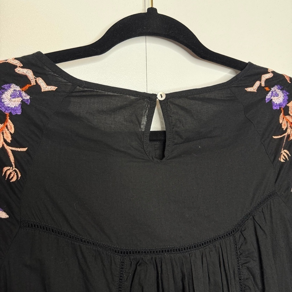 Free People - Pablo Dress - mini 3/4 sleeves, ruffles, embroidery. Black small - Picture 8 of 12